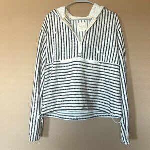 Blue and White Stripped Hooded Pullover - Medium